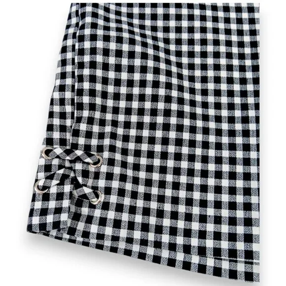 Ingredients- Women's-Gingham Checkered Black-White Shorts-Flat Panel-Summer - Picture 8 of 12